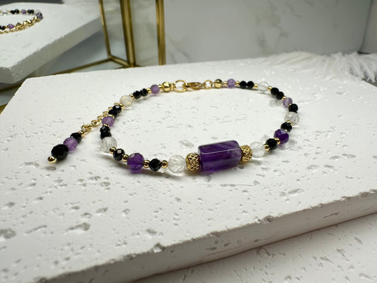 Anxiety Bracelet •Clear Quartz, Amethyst, Black Tourmaline