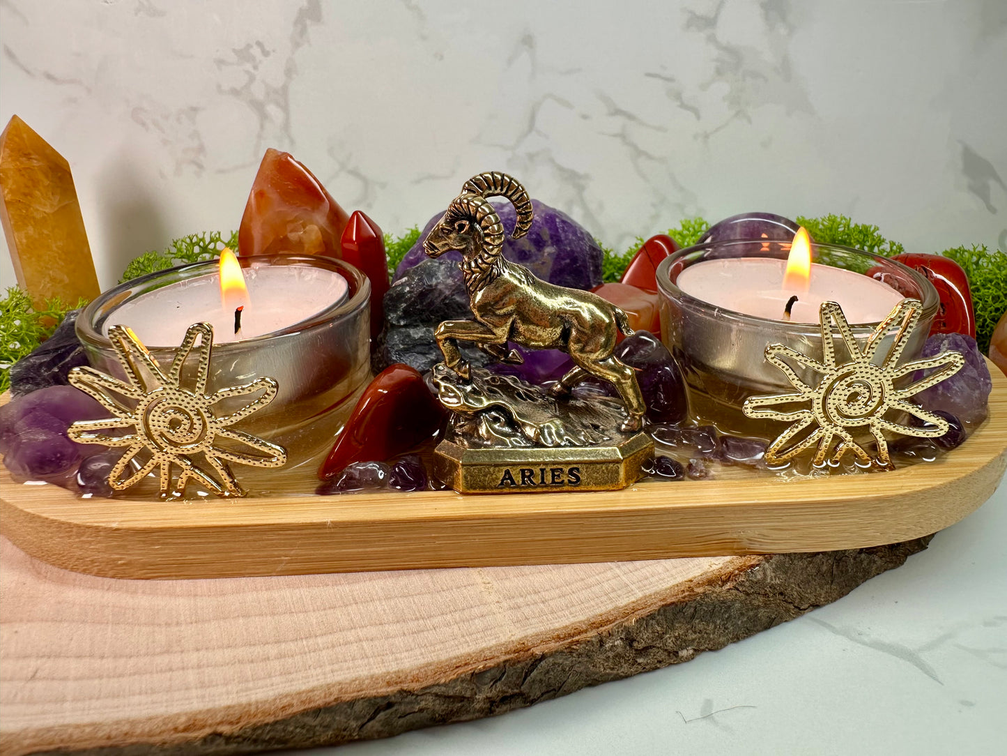 Aries zodiac altar tray Birthstone Carnelian, Red Jasper and Amethyst