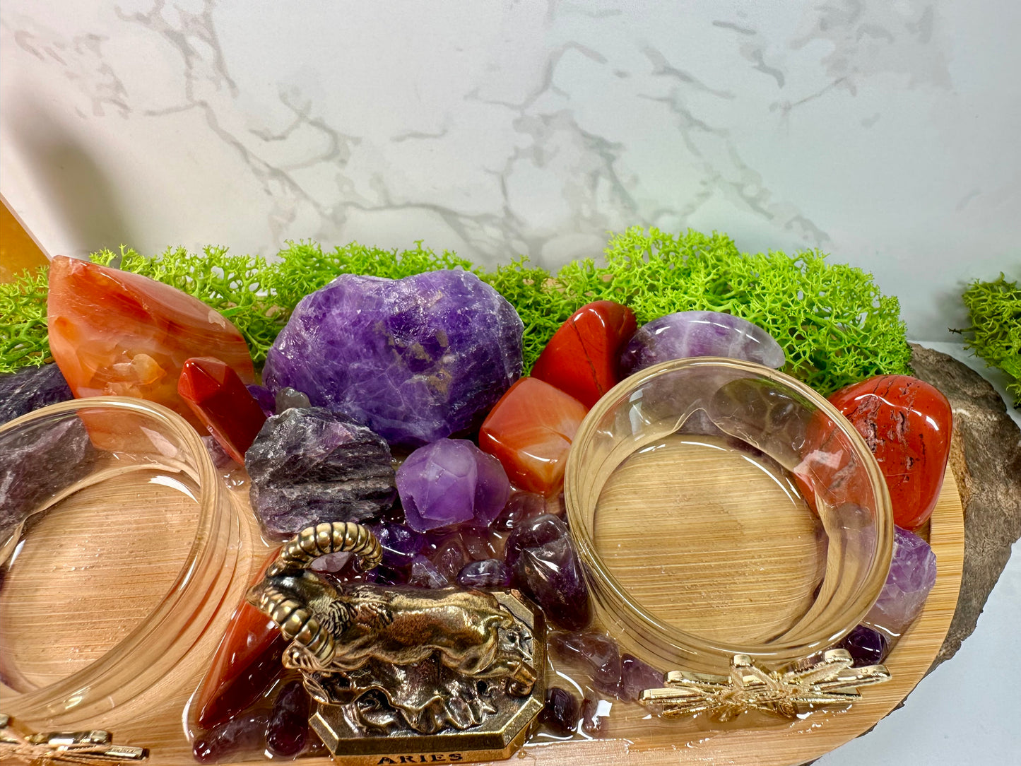 Aries zodiac altar tray Birthstone Carnelian, Red Jasper and Amethyst