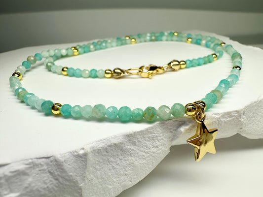 Amazonite Beaded Necklace | Handmade Crystal Choker for Confidence & Calm | Dainty Gemstone Jewelry Gift for Her