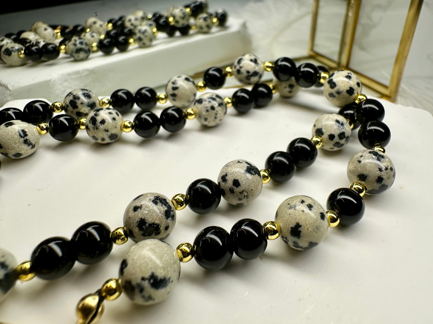 Dalmatian Jasper & Black Obsidian Heart Necklace –