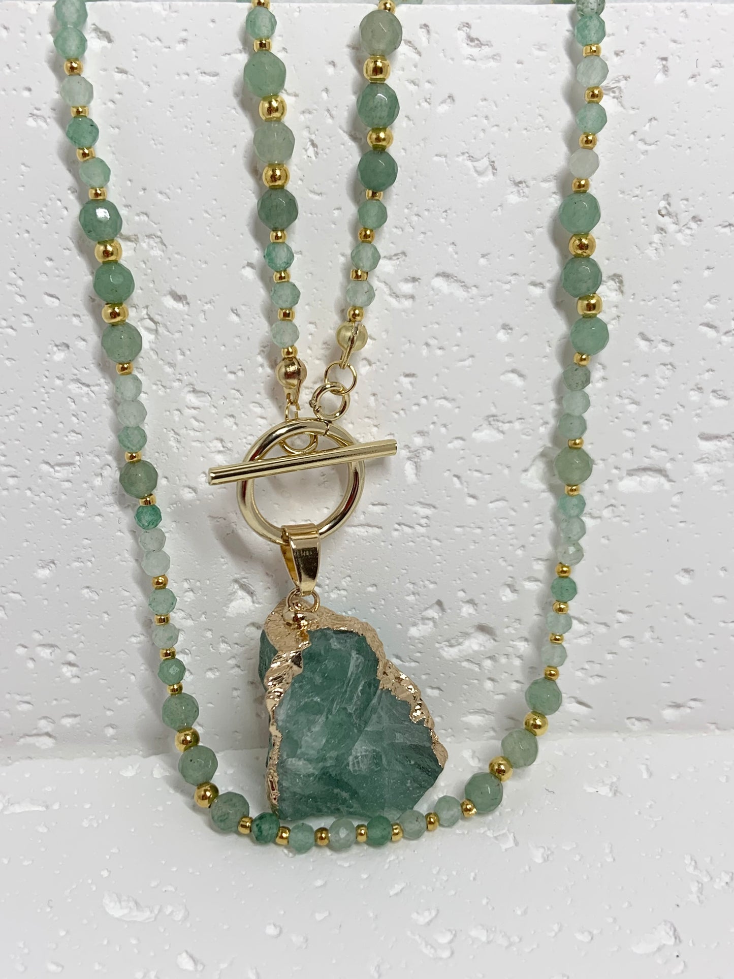 Green Aventurine Raw Pendant Necklace – Gold Toggle Clasp | Handmade Crystal Jewelry for Luck & Emotional Balance