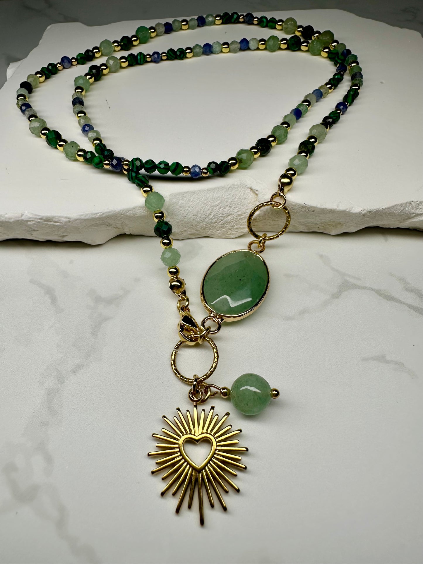 Malachite,Green Aventurine,Sapphire Necklace, Abundance • Protection