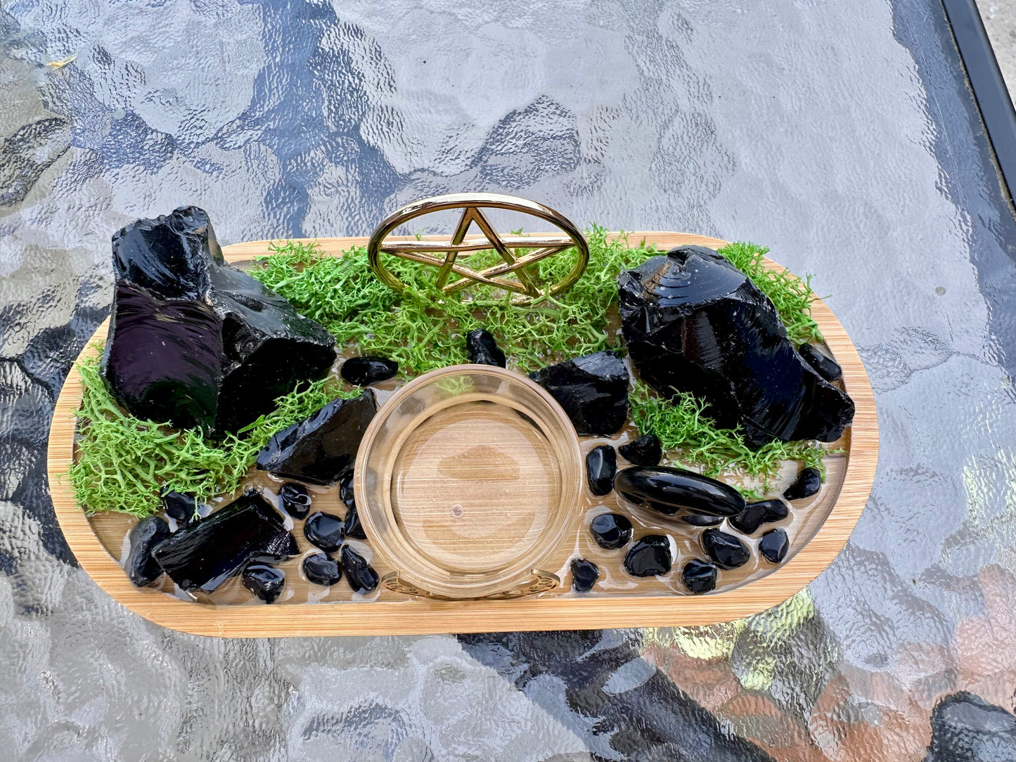 Black Obsidian Protection Tray | Witchcraft Altar Decor Spiritual Home Decor Display
