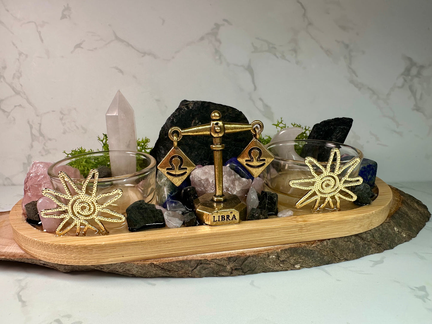 Libra Zodiac Crystal Altar • Rose Quartz, Lapis Lazuli & Black Tourmaline •