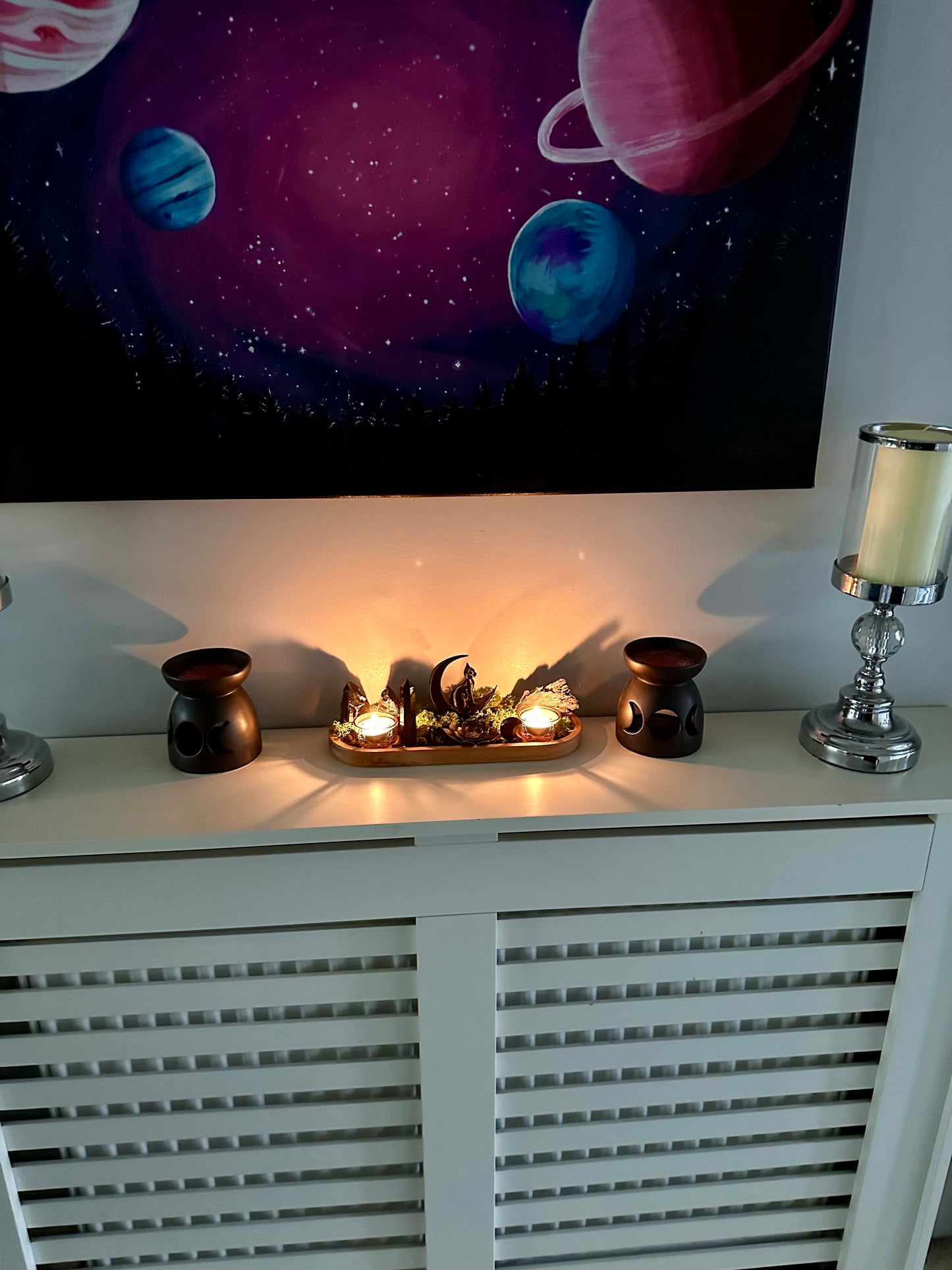 Black Tourmaline & Obsidian Moon Cat Altar | Incense Holder | Housewarming Gift |Witchcraft Decor | Protection Crystal Tray| Resin Altar