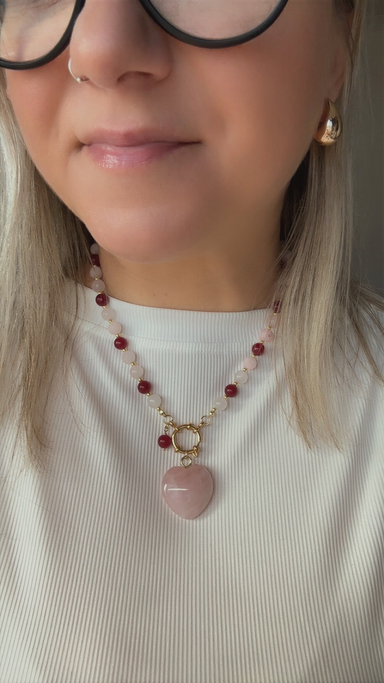 Rose Quartz Jasper and Red Chalcedony Necklace • 8mm