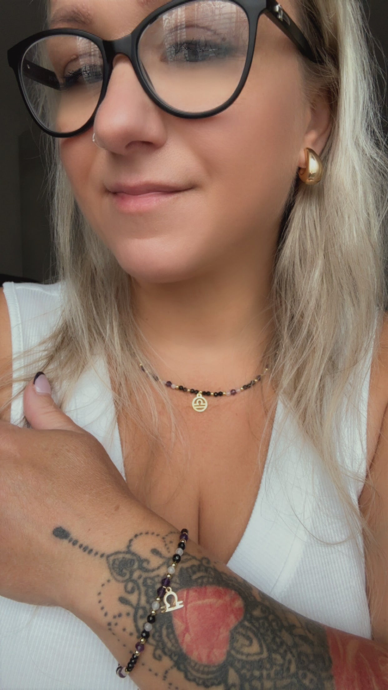 Libra Zodiac Jewellery Set – Bracelet & Necklace | Black Tourmaline, Amethyst & Rose Quartz | Handmade Crystal Gift