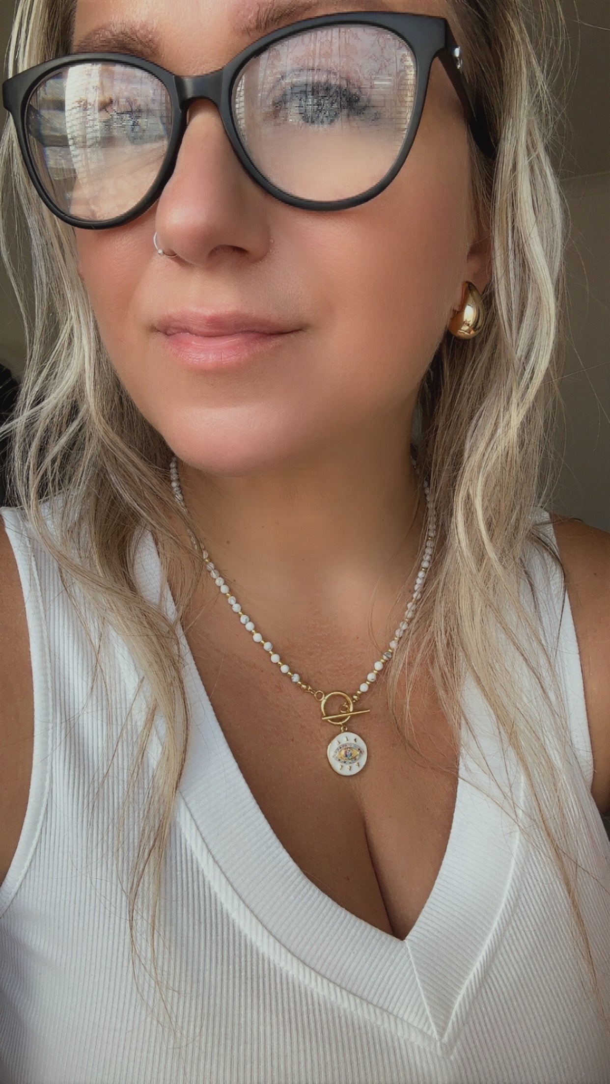 White Howlite Evil Eye Necklace – Gold Toggle Clasp | Handmade Protection Jewelry for Clarity & Energy Shielding