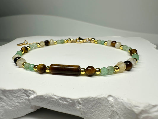 Good Luck Gemstone Bracelet – Citrine, Tiger Eye & Green Aventurine for Abundance, Courage & Prosperity